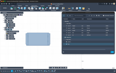 Fusion model showing parameters screen