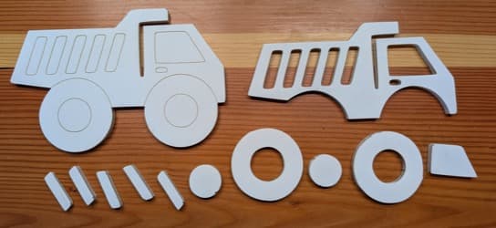 Laser-cut foamcore pickup truck parts